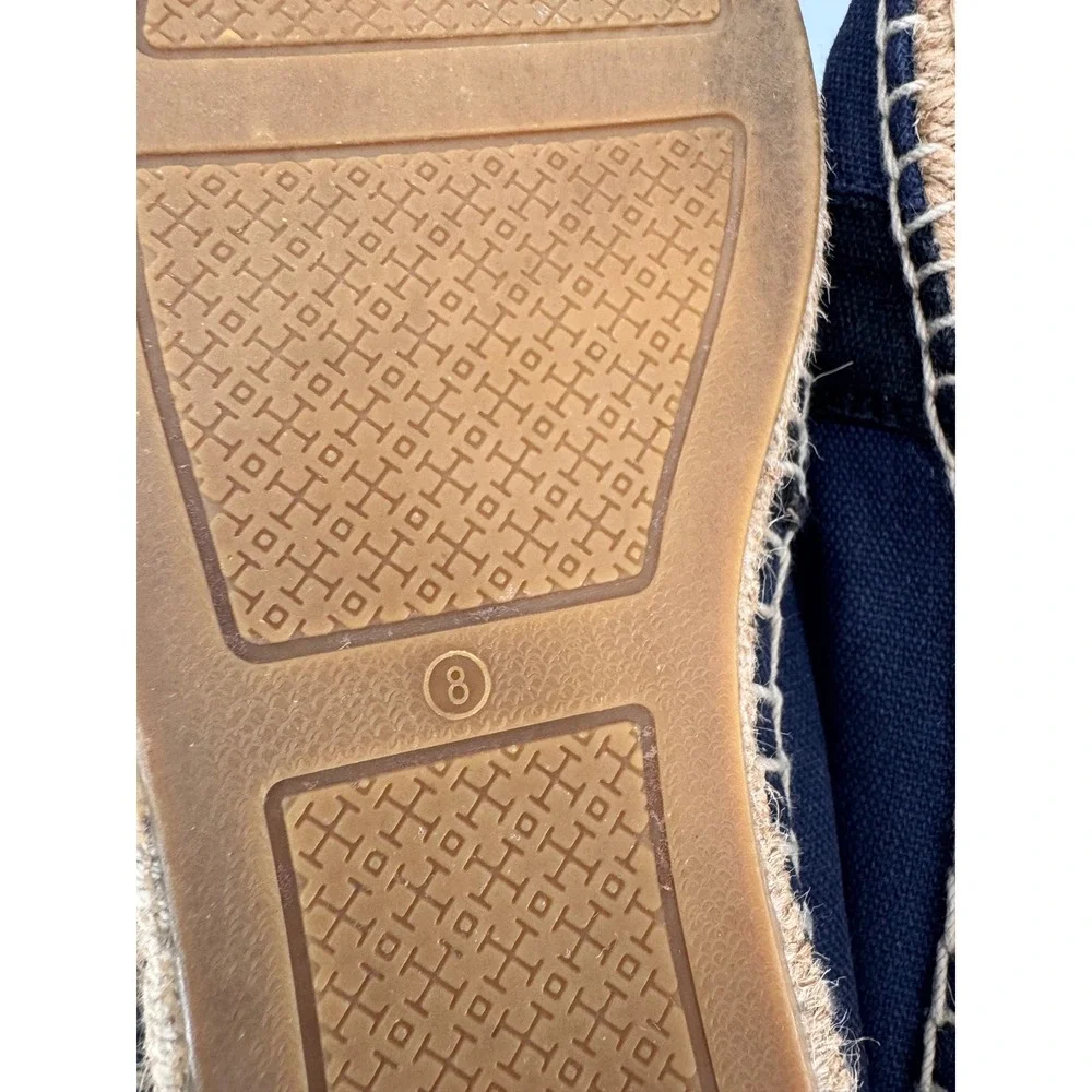 Tory Burch Weston Flat Espadrilles Women 8 Navy Blue Canvas Logo